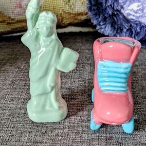 Super Cute Statue Of Liberty And Roller Skate Salt And Pepper Shakers.